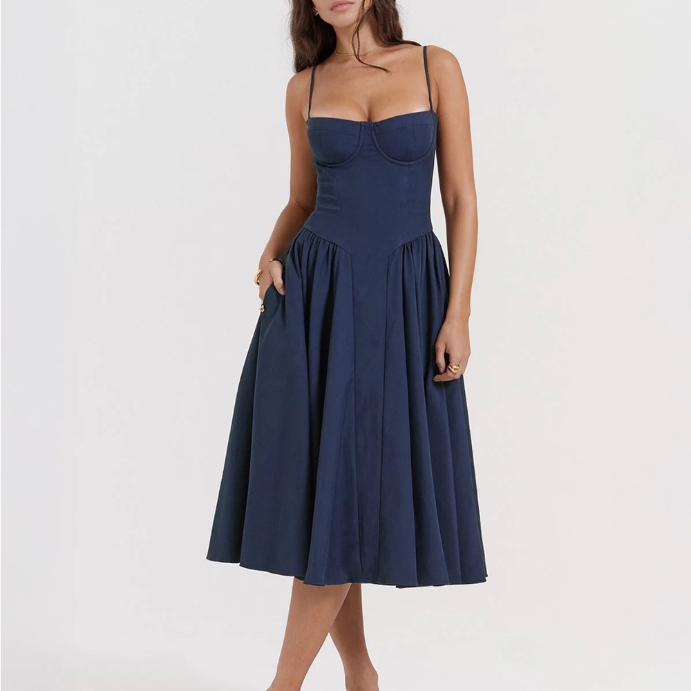 Elegant Navy Blue Midi Dress